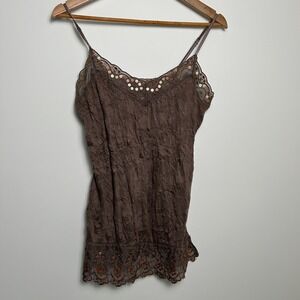 Y2K Lace‎ Trim Tank Women's Large L Brown Weavers
